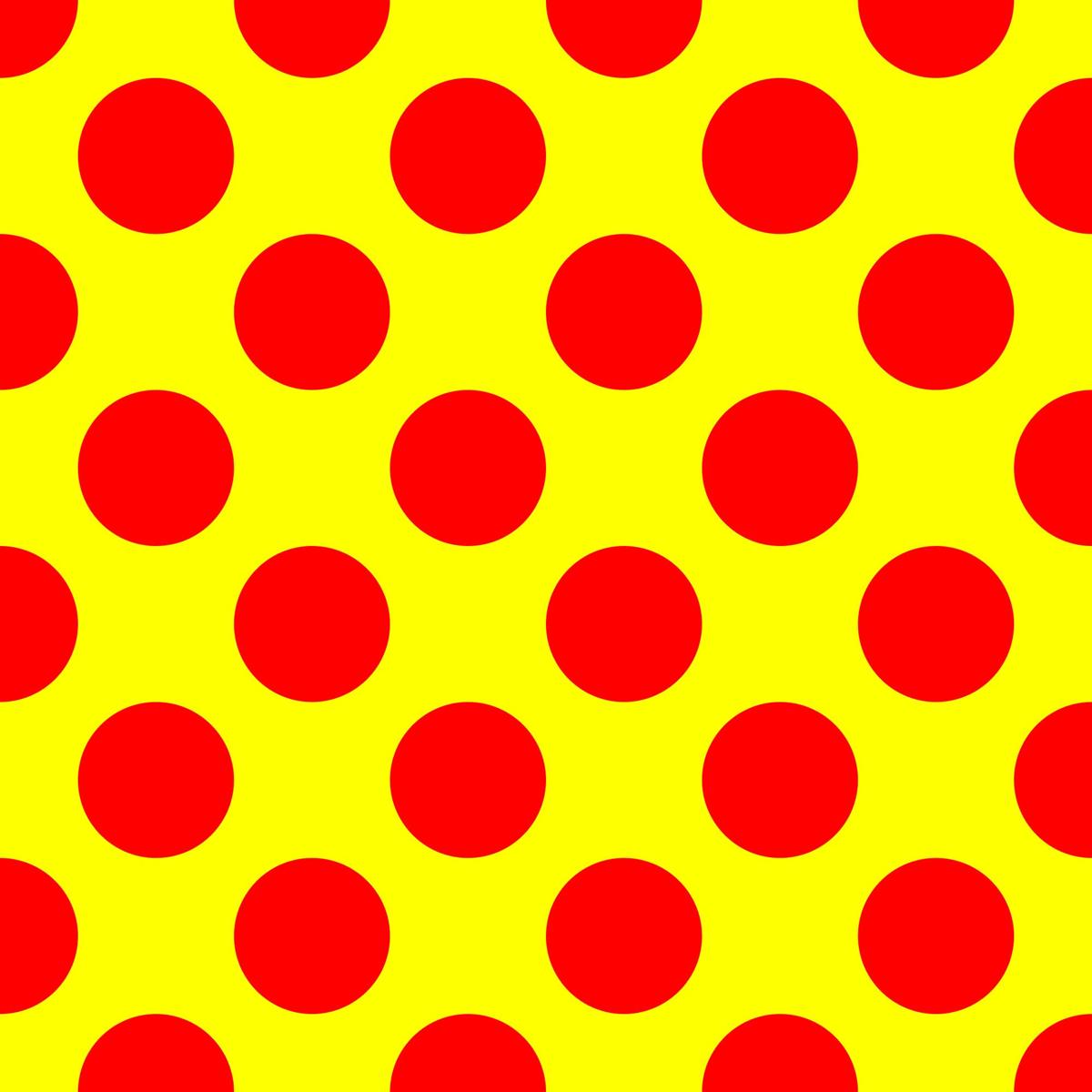 Covered in spots of the same size, like a certain yellow bikini. (P-D)